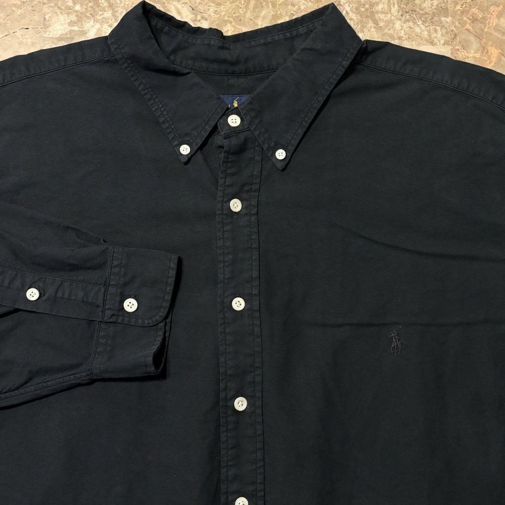 Polo Ralph Lauren Shirt Mens 3XB Big 3X Black Solid Oxford Long Sleeve OCBD